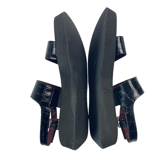 STAUD Nicky Platform Sandals in Crocodile-Embossed Leather Slingback Black Sz 37 - Picture 3 of 10